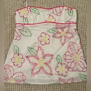 Lilly Pulitzer Floral Embroidered Strapless Top size 2